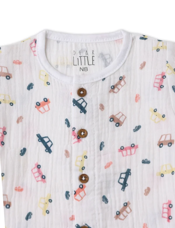 Cars Print Crinkled Cotton Co-ord Set Blue