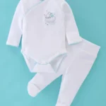 I Bears Cotton Interlock Knit Full Sleeves Onesie with Leggings Bear Print - White