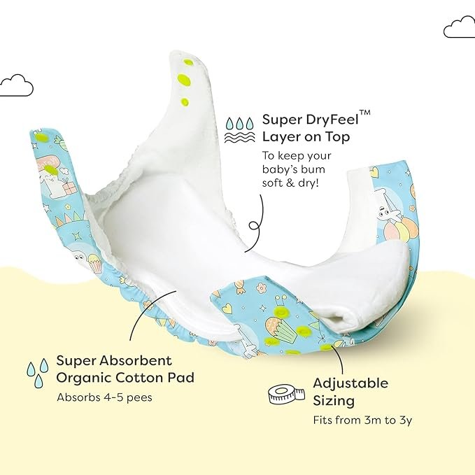 Super Bottoms Free size UNO Cloth Diaper (3M - 3Y)