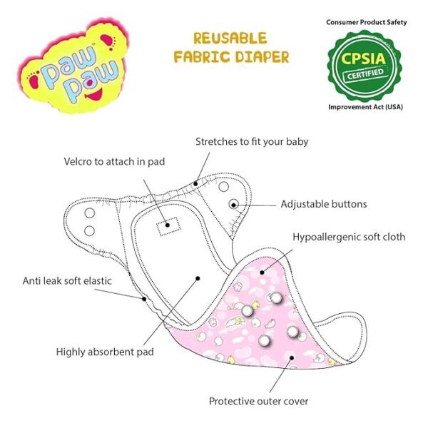 Paw Paw | Reusable Cloth Diaper for Babies (3-6 Kg)