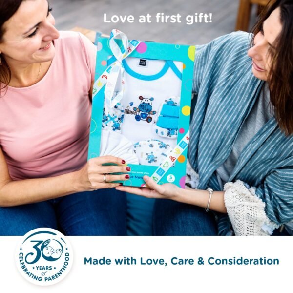 Mee Mee New Born Baby Gift Set | Soft Cotton Clothing Essentials for Infants/Baby Girls, Boys | Baby Shower Clothing Hamper (5 Pieces, Blue)| Ideal Gift for New Born Baby