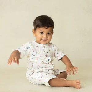 Cars Print Crinkled Cotton Co-ord Set Blue