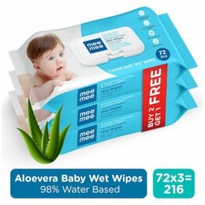 Mee Mee Caring Baby Wet Wipes with lid, 72 Pcs (Aloe Vera, Pack of 3)